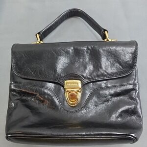 Vintage Oroton Black Leather Hand Bag Small Gold Trim